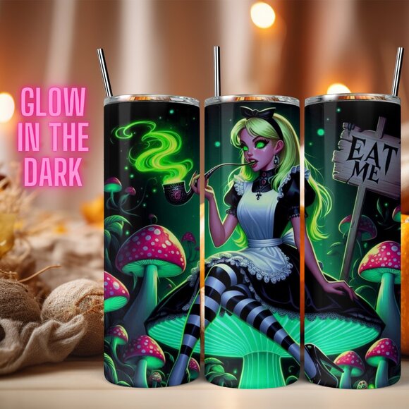 GLOW IN THE DARK Evil Alice In Wonderland 20oz Tumbler - Picture 1 of 1
